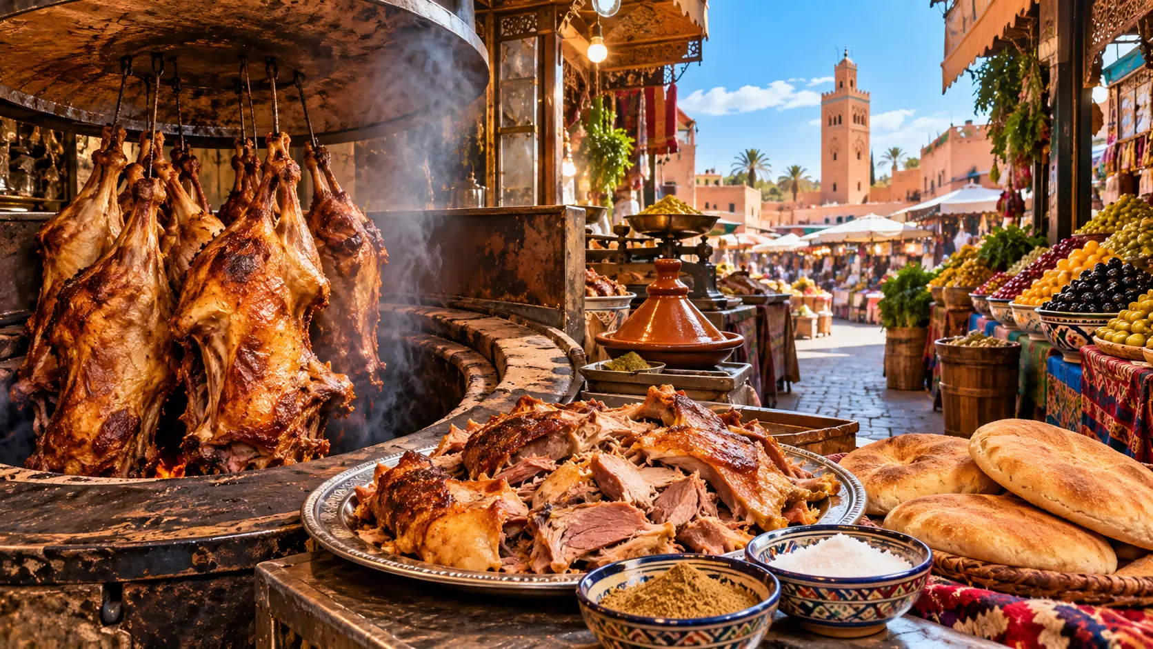 Moroccan Souk Feast Beneath the Minaret